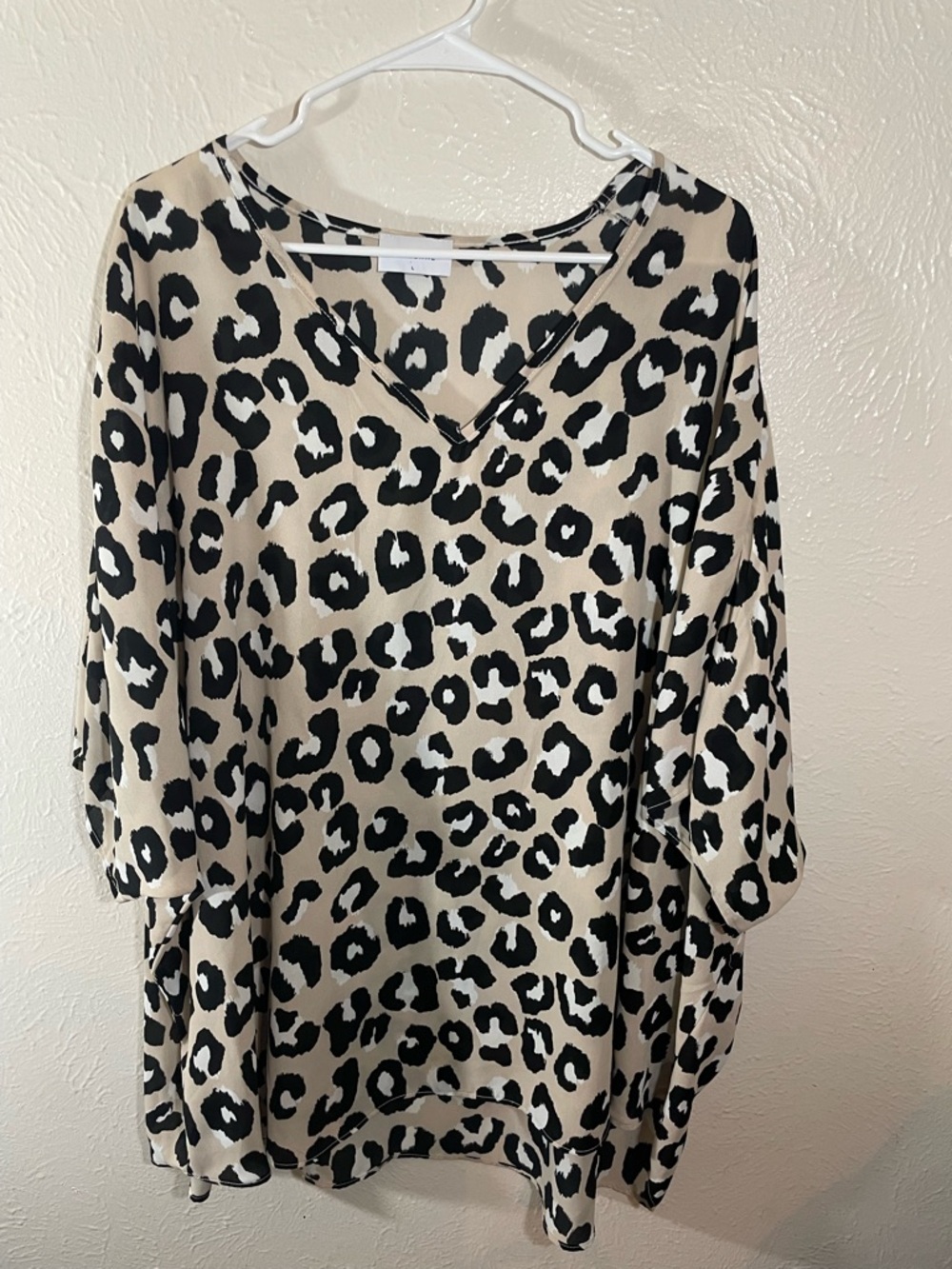 Adrienne Beige and Black Leopard Print V-Neck Tunic